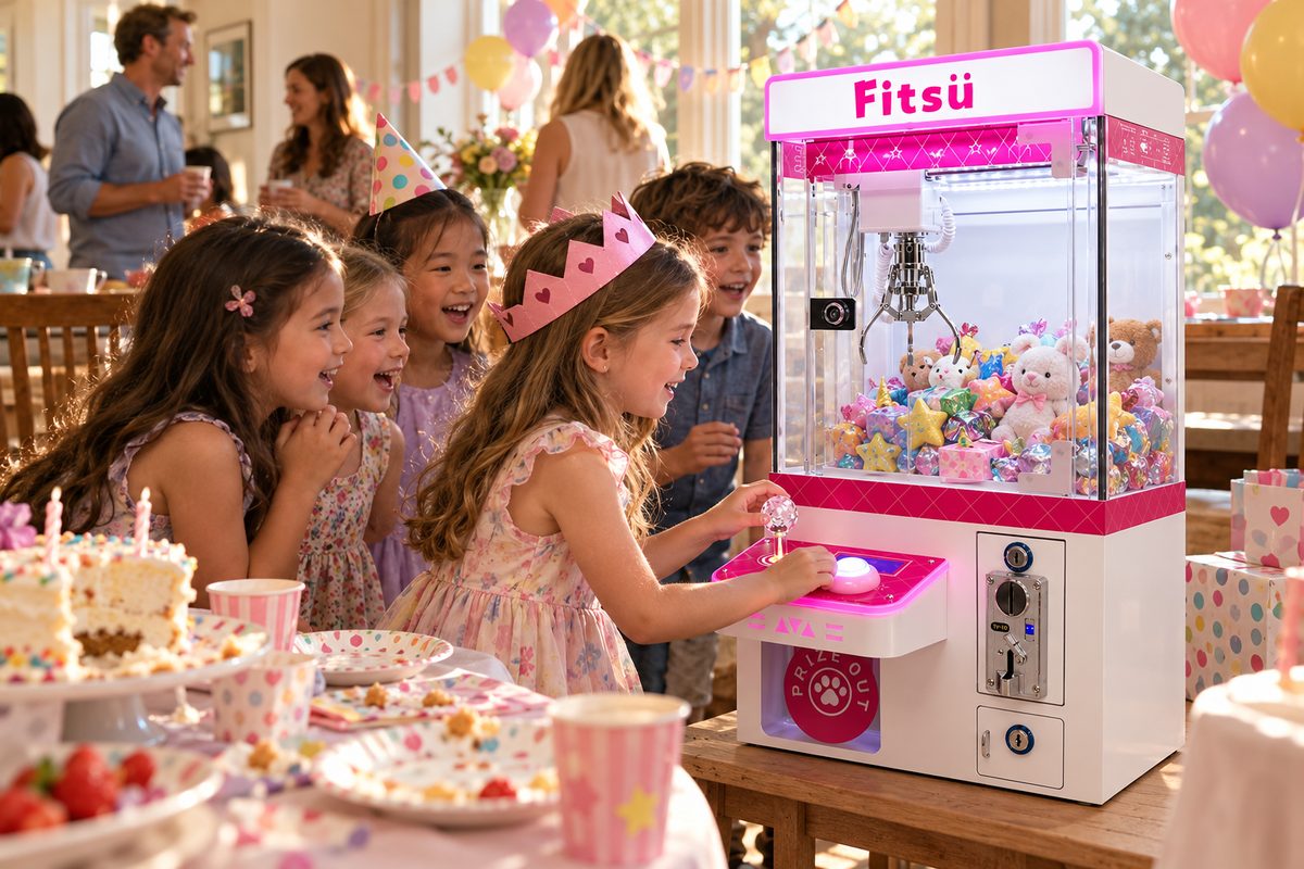 Family birthday party around the claw machine